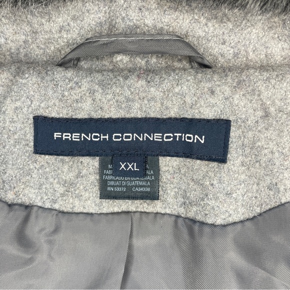French Connection Charcoal Faux Fur Collared Double-Breasted Wool Blend Pea Coat - Picture 5 of 16